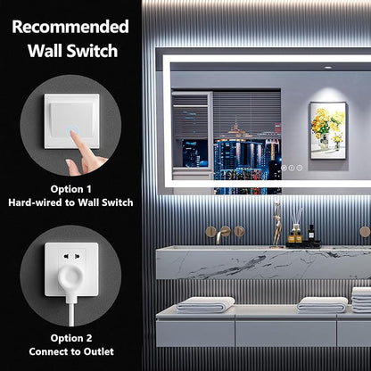 YEELAIT 55x30 Inch LED Bathroom Mirror with Lights Front and Backlit Lighted Vanity Mirror for Bathroom Wall with 3 Colors Dimmable Anti-Fog Memory Shatter-Proof IP54 Waterproof Horizontal/Vertical