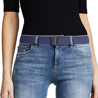 JASGOOD Women No Show Stretch Belt Elastic Web Strap Belt with Flat Buckle for Jeans Pants Dresses