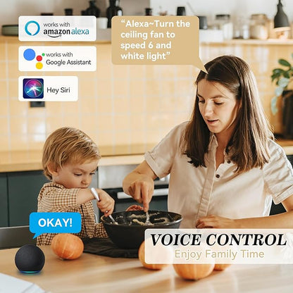SMAAIR 52 Inch Smart Wifi Ceiling Fans with Dimmable LED Lights and Remote, Compatible with Alexa/Google Home/Siri/APP, Outdoor DC Fans with 10 Speeds, Timer/Schedule,Light White