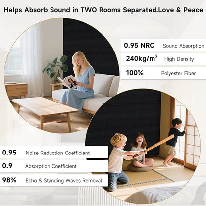 Autorific Acoustic Wall Panels,6 Pack Total Size 72 x 48 Inches,Self-Adhesive Decorative Acoustic Panels for Wall and ceiling,Black