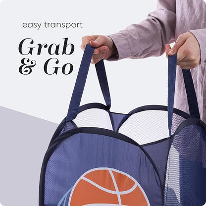 Handy Laundry Collapsible Mesh Pop Up Hamper with Wide Opening and Side Pocket - Breathable, Sturdy, Foldable, and Space-Saving Design for Clothes and Storage (Sports)