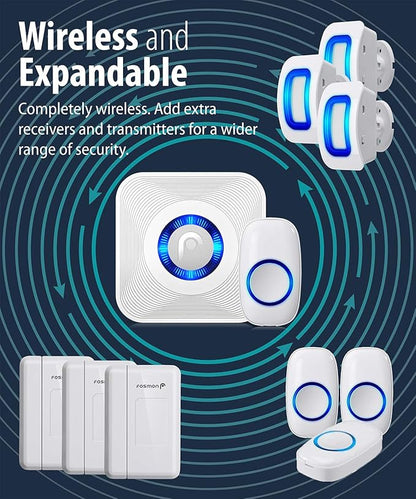 Fosmon WaveLink Wireless Door Chime with 500 Feet Range, 58 Tunes, 5 Volume Levels & LED Indicators for Home/Business/Office (1 Receiver + 1 Sensor)