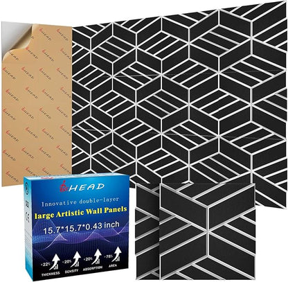 8 Pack 2-Layer Soundproof Wall Panels, 15.7 x 15.7 x 0.43 in Large Sound Proof Foam Panels for Walls, 1.1lb/ft³ High Density, 3D Acoustic Panels,Artistic Noise Dampening Panels Black&White