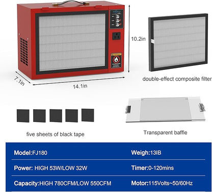 OUKEETO Portable Air Filtration System - Tabletop Dust Collectors (580-780CFM) for Woodworking, Movable Air Filter with Strong Vortex Fan, Benchtop Dust Collection Systems for Garage Works Shop