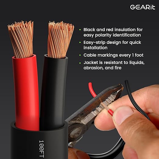 GEARit Outdoor Speaker Wire CL3 Rated, 14 Gauge Speaker Wire, Speaker Cable 250 ft for Outdoor Speakers, Patio, Garden, Backyard Audio, Direct Burial in Ground/in Wall, OFC (Black, 2-Conductors)