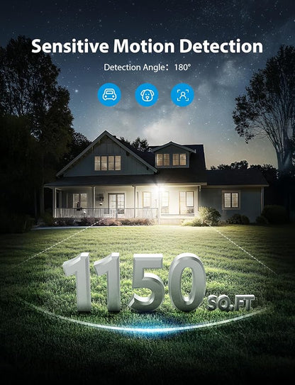 Onforu 32W 2 Head Motion Sensor Outdoor Lights, 3200LM 6500K Hardwired LED Security Light, Dusk to Dawn, Motion Detector Light for Outside, 2 Pack IP65 Waterproof Flood Lights for Garage, Yard(Black)