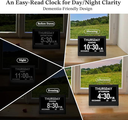 7'' Dementia Clock For Seniors, Large Display Digital Clock With Date, Time, Day Of Week for Elderly, Memory Loss, Alzheimer, 1024*600P HD, 10 Reminders & 6 Alarms, Auto Dimming & DST, Remote Control