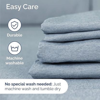 Cal King Size 4 Piece Sheet Set - Comfy Breathable & Cooling Bed Sheets Set - Hotel Luxury Bedding for Women, Men, Kids, Teens, Boys & Girls - Deep Pockets and Wrinkle Free - Blue (Heathered Sheets)