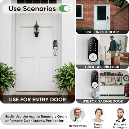 Fingerprint Smart Door Lock Keypad Deadbolt – Keyless Entry with Fingerprint, Code, FOB, App & Key, Remote Access for Home, Airbnb/Rental, Auto-Lock, Privacy Mode, Alexa/Google Compatible, DIY Install
