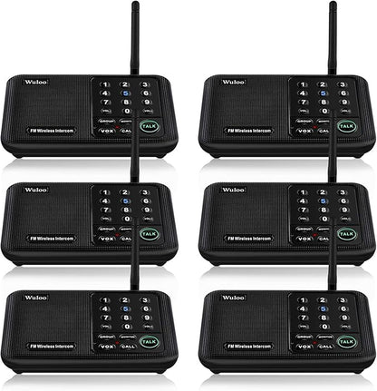 Wuloo Intercoms Wireless for Home 5280 Feet Range 10 Channel 3 Code, Wireless Intercom System for Home House Business Office, Room to Room Intercom, Home Communication System (6 Packs, Black)