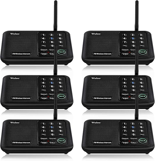 Wuloo Intercoms Wireless for Home 5280 Feet Range 10 Channel 3 Code, Wireless Intercom System for Home House Business Office, Room to Room Intercom, Home Communication System (6 Packs, Black)