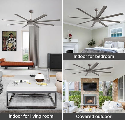 WINGBO 80 Inch Industrial Ceiling Fan without Light, 8 Aluminum Blades Ceiling Fan No Light, 6-Speed Reversible Noiseless DC Motor for Kitchen Bedroom Living Room, Charcoal Gray