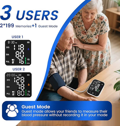 VivaGuard Blood Pressure Monitor for Home Use, Upper Arm Blood Pressure Cuff (8.7" - 16.5"), Automatic Digital BP Machine with Large LCD Backlit Display, 2 x 199 Memory, Carrying Case and Power Supply