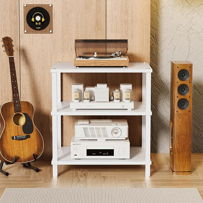 LELELINKY 3-Tier AV Media Player Stand Set of 2, White Stereo Cabinet, Wooden TV Stand,Game Console Shelf, Multifunctional Entertainment Center, Suitable for Home, Conference Room, Game Studio