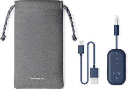 Twelve South AirFly Pro 2 Bluetooth 5.0 Transmitter/Receiver for TV to 2 Wireless Headphones – Wireless Adapter for AirPods, Car, Gym, Home, Use with Any 3.5 mm Audio Jack, Blue