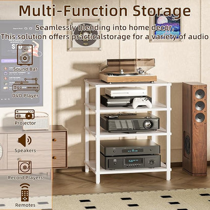 LELELINKY 4-Tier AV Media Player Stand Set of 2, White Stereo Cabinet, Wooden TV Stand,Game Console Shelf, Multifunctional Entertainment Center, Suitable for Home, Conference Room, Game Studio