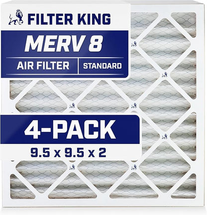 Filter King 9.5x9.5x2 Air Filter | 4-PACK | MERV 8 HVAC Pleated A/C Furnace Filters | MADE IN USA | Actual Size: 9.5 x 9.5 x 1.75"