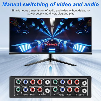 XMSJSIY Component AV Video Switch 3 in 1 Out Composite 5 RCA YPbPr RGB Selector Switcher AV Splitter Converter Box 3-Way Hub 1080P for Xbox 360 Wii PS2 PS3 DVD VCD EVD HDVD
