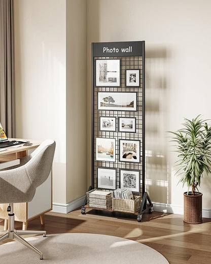 CHOEZON Grid Wall Panel, 2’ x 5.7’ Ft Floor Standing Gridwall Display Rack, Retail Display Stand, with 4 S-Shaped Hooks and 4 Garment Hooks for Entryway Kitchen Outdoor, Rustic Brown and Black TCJ27BF