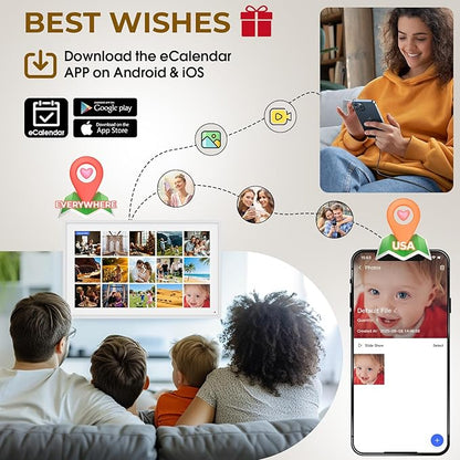 Digital Calendar, 15.6" Electronic Calendar For Wall, 1080P IPS Touchscreen Smart Family Planner& Chore Chart, Two - Way Sync With Phones Supports All Google Play Apps, Wall/Desk Mountable