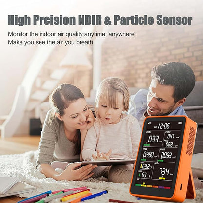 Professional Indoor Air Quality Monitor with AQI Alarms, Portable Real-Time Detector for Home Cars Plants and Pets (Amber Orange)