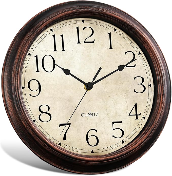 KECYET 12 Inch Wall Clocks Battery Operated Silent Non-Ticking Analog Wall Clock Vintage Retro Rustic Style Decorative for Living Room Kitchen Home Office(Bronze)