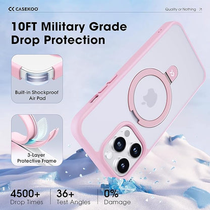 CASEKOO Designed for iPhone 16 Pro Case with Magnetic Invisible Stand [Military Drop Protection] [Compatible with MagSafe] Shockproof Translucent Matte Slim Phone Cover 6.1", Pink