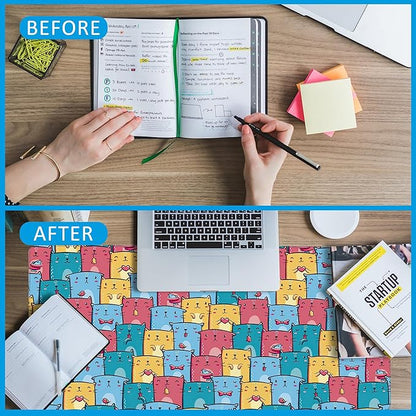 EOBKLAX Kawaii Colorful Cats Desk Mat,Large Gaming Mouse Pad,Non-Slip Rubber Base Desk Pad with Stitched Edges for Desk Office Home Decor 35.4X15.7 Inch