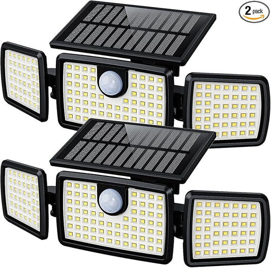 MIHANI Solar Flood Lights Outdoor, 2500LM Motion Sensor Security Lights with 270° Wide Angle, IP67 Waterproof, 3 Heads Solar Outdoor Lights for Patio, Yard, House, Garage (Non-Remote, 2 Pack)