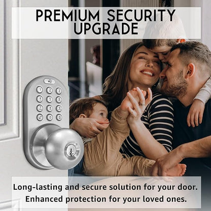 MiLocks TKK-02SN Tkk-Sn Digital Door Knob Lock with Electronic Keypad, Satin Nickel, Keypad, Keyless