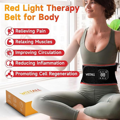 Red Light Therapy Belt for Body: Massage Heating Infrared Light Device, Portable Cordless 660nm&850nm Pad Wrap with Vibration and Rechargeable Battery for Waist Belly Pain Relief Women Men at Home