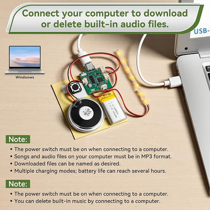 1PCS Customize Recording Module with LED Strip DIY Music Voice Recording Module Chip with Speaker,Type-C Cable,Capability16 Minutes Music for Personalized Greetings, Holiday Crafts Cards with Manual