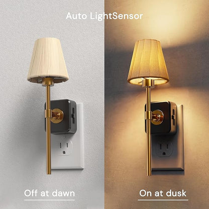 L LOHAS LED Night Lights Plug into Wall, Pleated Fabric Cover Night Light, Dusk to Dawn Sensor Vintage Nightlight, 0-100LM Dimmable, for Bedroom Living Room Hallway