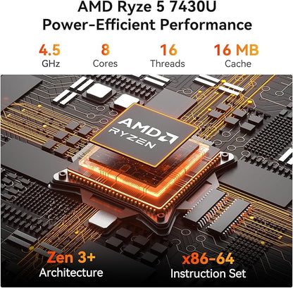 GEEKOM A5 Pro Mini PC (2026) with AMD Ryzen 5 7430U, 16GB DDR4 RAM(Upgradable to 96GB, Not LPDDR), 1TB NVMe SSD, Windows 11 Pro Desktop Computer Support 4 Displays/8K/Wi-Fi 6/6xUSB, 3-Year Coverage