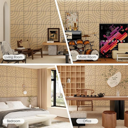 ARMURO 4 Packs Acoustic Wall Panels - Self-Adhesive 3D Wood Slat Wall Panel- Peel and Stick Sound Absorbing Panels for Noise Reducing - Feature Wall Decor for Home & Office