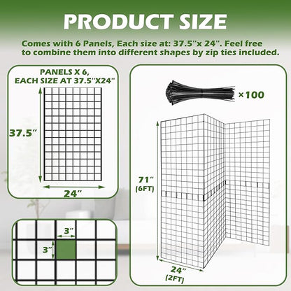 Koretech Grid Wall Panels 3 Pcs, Commercial Grade Gridwall Panels, Metal Grid Wall Panel Display Stand, You Can DIY 6 Pack 2'x3' or 3 Pack 2'x6' (Black)