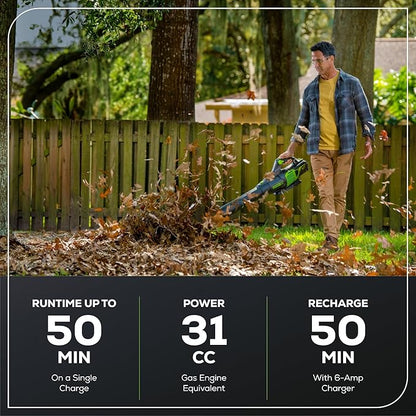 Greenworks 60V 700 CFM Brushless Leaf Blower, 5.0 Ah Battery and Rapid Charger