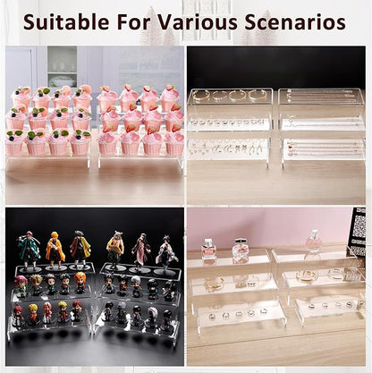 LFTYTUO 2 Set Large Acrylic Clear Display Risers, 3 Sizes 12" Rectangular Showcase Collectibles Display Shelf, 5mm Thick Desktop Display Stand Holder for Figures, Jewelry, Perfume, Toys