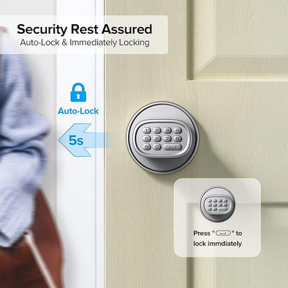 ThorBolt Door Lock Knob with Keypad Keyless Entry Door Knob Electric Coded Indoor Door Knob for Interior Doors Thickness up to 2-1/4", Bedroom, Home Office, Garage, 4xAA Alkaline Battery, M1 Silver