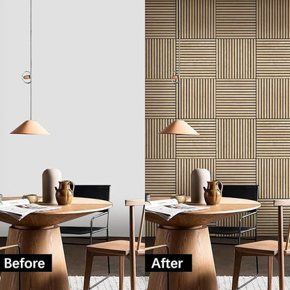 ARMURO Acoustic Wood Panels for Wall 4-Pack - Natural Oak Veneer Soundproof Panels for Home & Office, 23.6" Wood Wall Panels with Noise Reduction (23.6" W x 23.6" L)