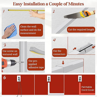One Cord Channel Cable Concealer - 315in One-Cord Cover for Wall, Mini Wire Hider for 1-2 Wires, Paintable Electric Cable Cover for Outside, Wall Mount TV Cord Hider