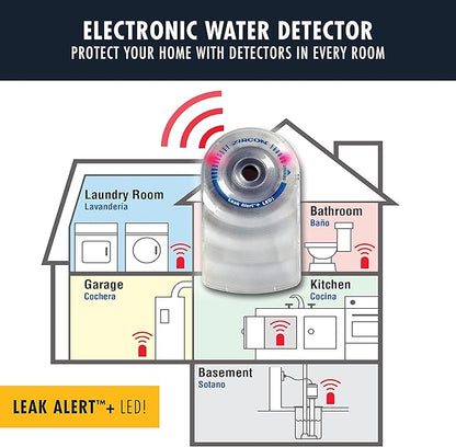 Zircon Leak Alert + LED! Water Leak Detector & Flood Sensor Alarm/Water Leak Sensor with Dual Leak Alarms 90Db Audio + Flashing LED Lights/Battery Powered (2 Pack) Batteries Not Included, (72314)