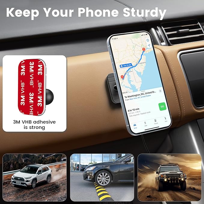 OHLPRO 15W Magsafe Car Mount Charger for iPhone 16, Fast Wireless Charging Magnetic CD Slot Holder with 3M Adhesive Base for Dashboard, Aluminum Shell, Compatible with iPhone 16/15/14 Pro Max, Black