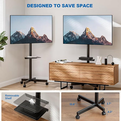 HOLMAXD Mobile TV Stand for 23-65 Inch LCD LED Flat/Curved Panel Screen TVs, Height Adjustable Rolling Floor TV Cart with Tilt Mount and Shelf, Portable Stand Holds up to 110 lbs, Max VESA 400x400mm