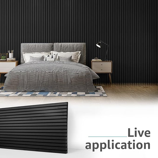 Art3d 4 Pack 47.2 x 23.6in. Wood Slat Acoustic Panels for Wall and Ceiling - 3D Fluted Sound Absorbing Panel with Wood Finish - Matte Black
