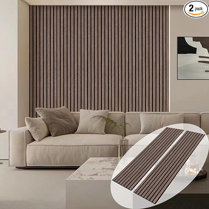 ARMURO Wood Panels for Wall - 2 PCS Wood Slat Wall Panel, Natural Walnut Veneer Acoustic Wall Panels - 12.6" W x 94.5" L