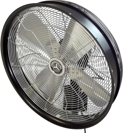 HydroMist Oscillating Wall Mounted Outdoor-Rated Fan, 3-Speed Control on Cord, Alum Fan Blade, Mounting Bracket and Black Vinyl Cover Included, Quiet Running, Residential/Commercial Use, 24”, Black