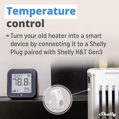 Shelly H&T Gen3 Black | Wi-Fi and Bluetooth Smart Temperature & Humidity Sensor with Remote App Control & Monitoring | Smart Scenes | Notification Alerts | LCD Display | Free Data Storage Export