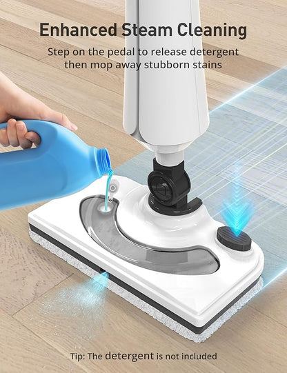 Black Steam Mop for Hardwood Floors, 1300W 25S Heat Up Floor Steamer with Detergent Chamber, Lightweight Cleaner for Tiles/Carpets, 2 Washable Pads