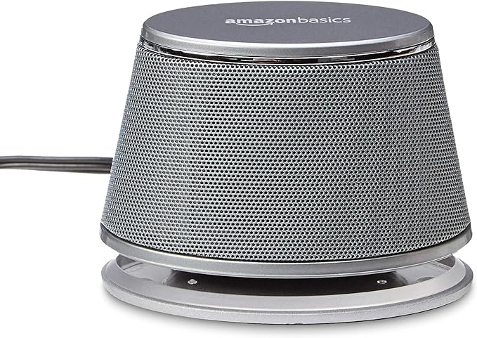 Amazon Basics Stereo 2.0 Speakers for PC or Laptop with Volume Control, 3.5mm Aux input, USB-Powered, 1 Pair, Silver